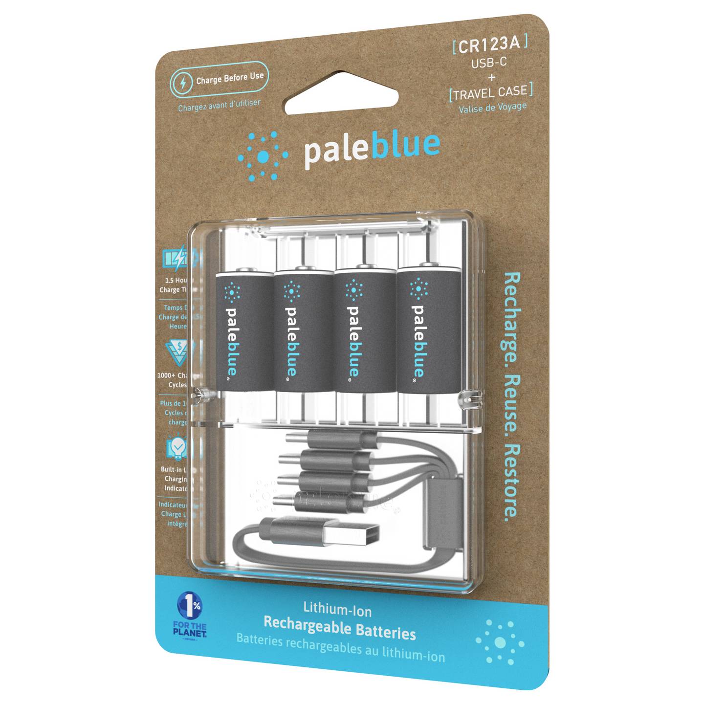 Paleblue Spezial-Akku CR123 Li-Ion 3V 860mAh 4 Stück wiederaufladbar mit - 0860006270766