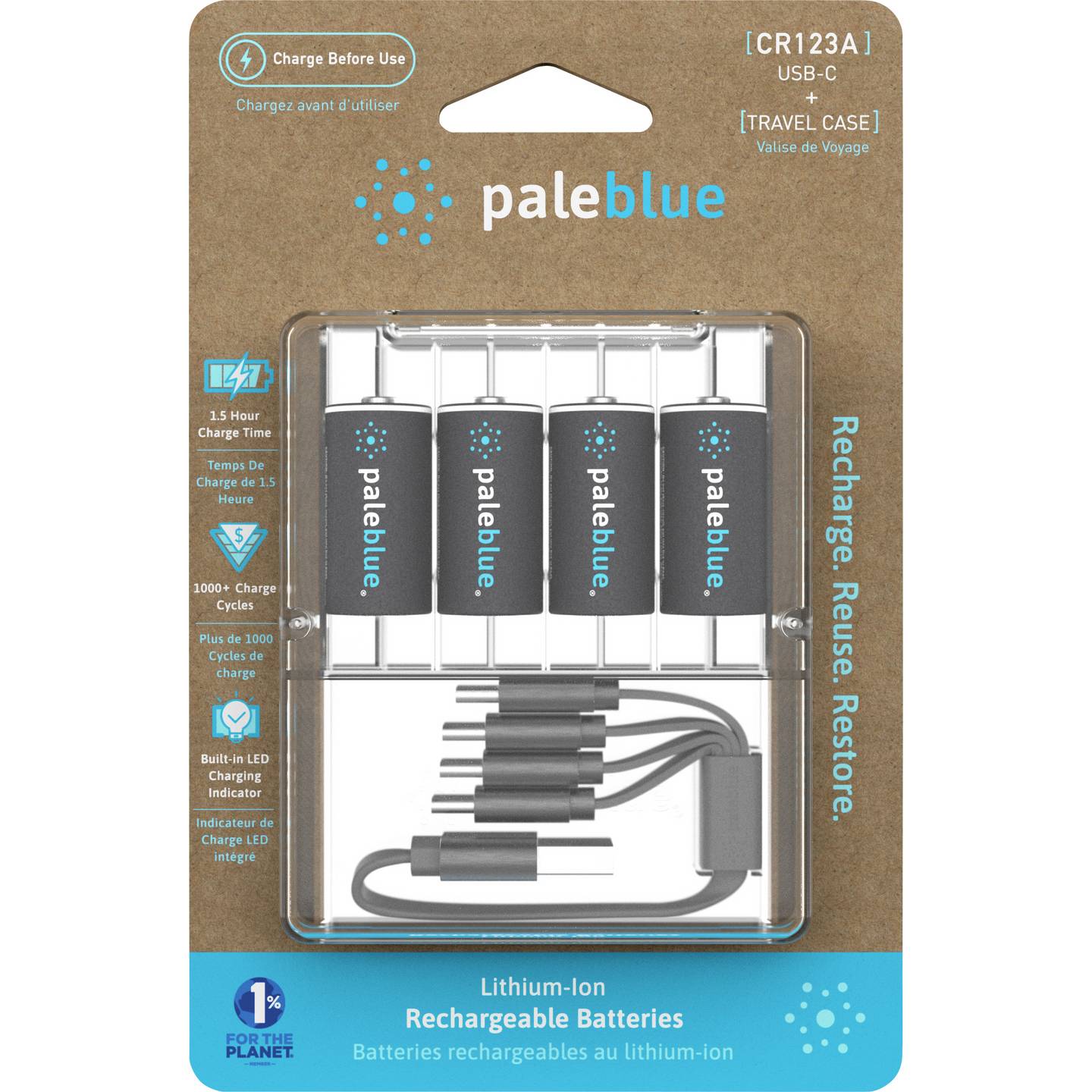 Paleblue Spezial-Akku CR123 Li-Ion 3V 860mAh 4 Stück wiederaufladbar mit - 0860006270766