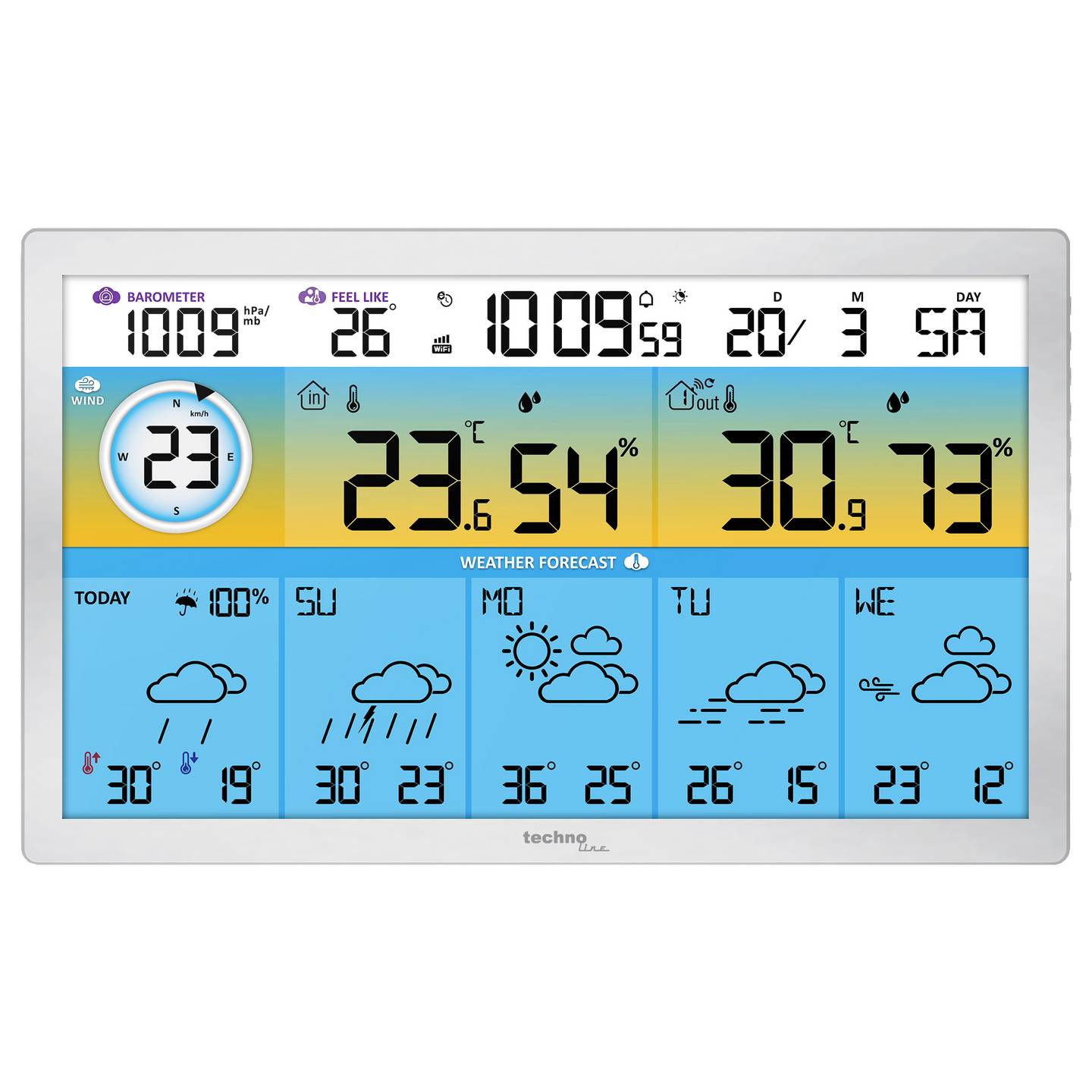 Techno Line Funk-Wetterstation WD2500 WLAN Wetterdaten max. 3 Sensoren digital - 4029665425009