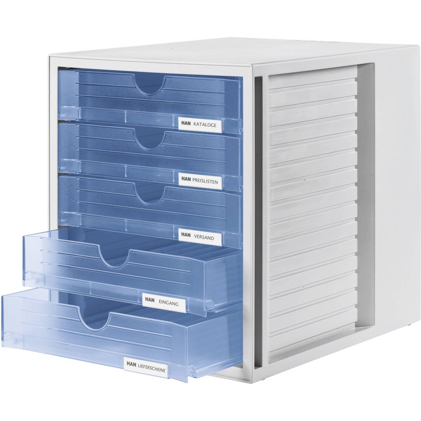 HAN Schubladenbox Regalboxen Aufbewahrung Büro Grau DIN A4 5 Schubfächer - 4012473145061