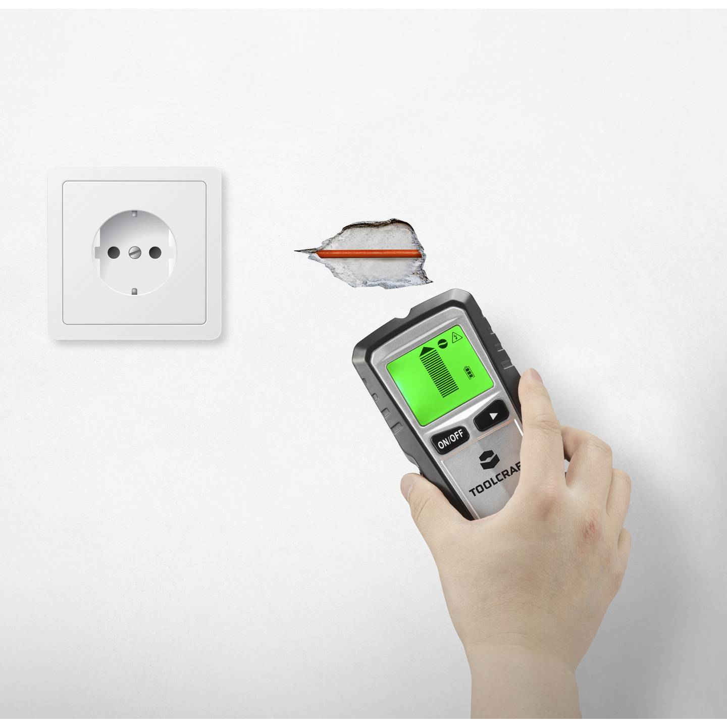 TOOLCRAFT Ortungsgerät LCD 60m Ortungsgerät Detektor für Holz Metall Kabel - 4064161333687