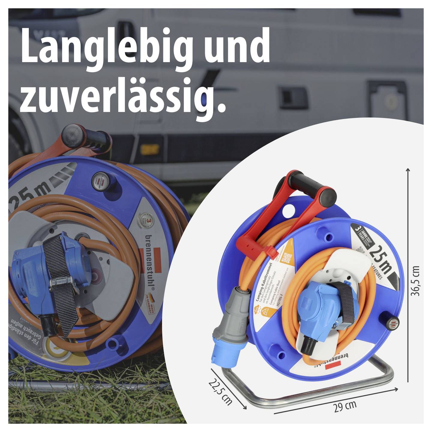 Brennenstuhl Camping-Kabeltrommel 25m CEE-Stecker 16A 3polig IP44 orange tragbar - 4007123673797