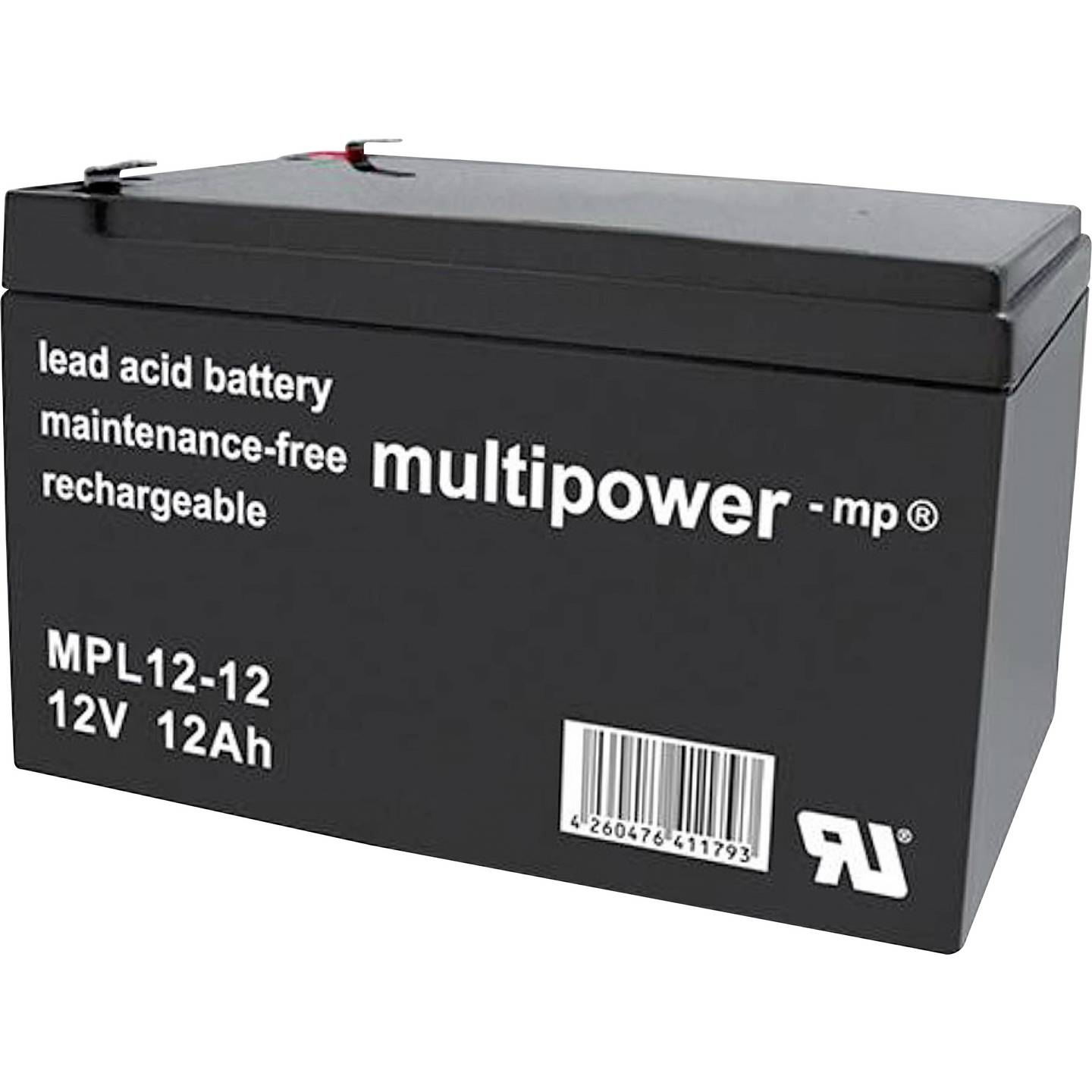Multipower Bleiakku MPL12-12 12V 12Ah wartungsfrei AGM Flachstecker 6.35mm - 4260476411793