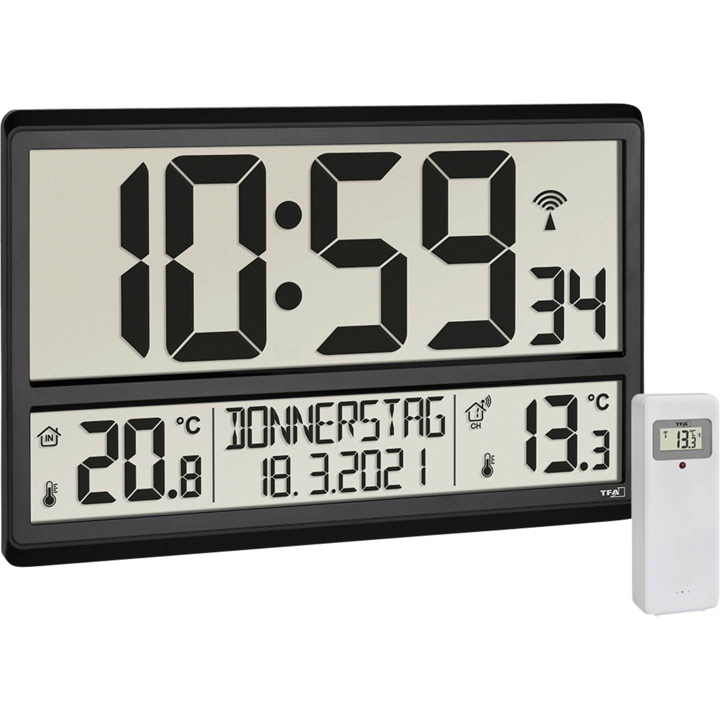 TFA Dostmann 60.4521.01 Funk Wanduhr Wetterstation Schwarz Großes Display Uhr - 4009816036896