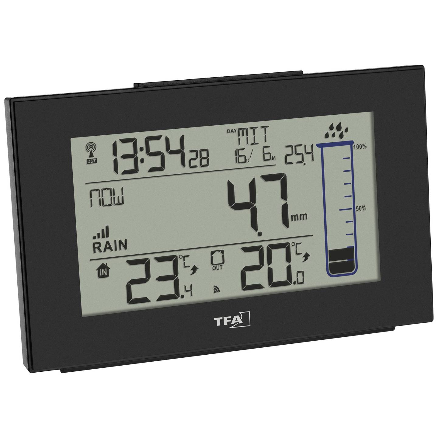 TFA Dostmann Funk-Regenmesser Niederschlagsmesser Garten Wetterstation schwarz - 4009816037879