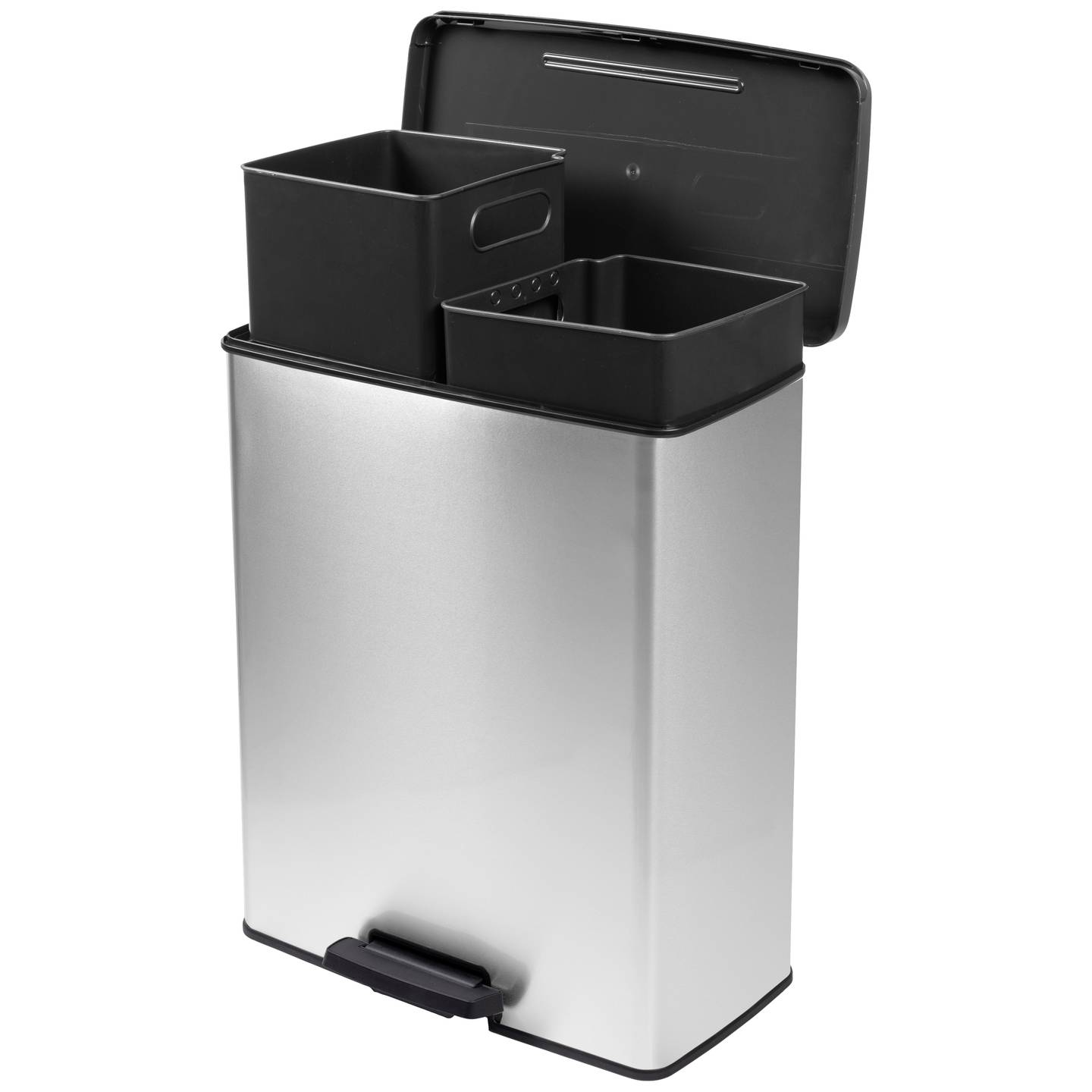 Curver Mülleimer Deco Bin Slim 52l Abfallbehälter Hygienisch Silber Schwarz - 3253924839974