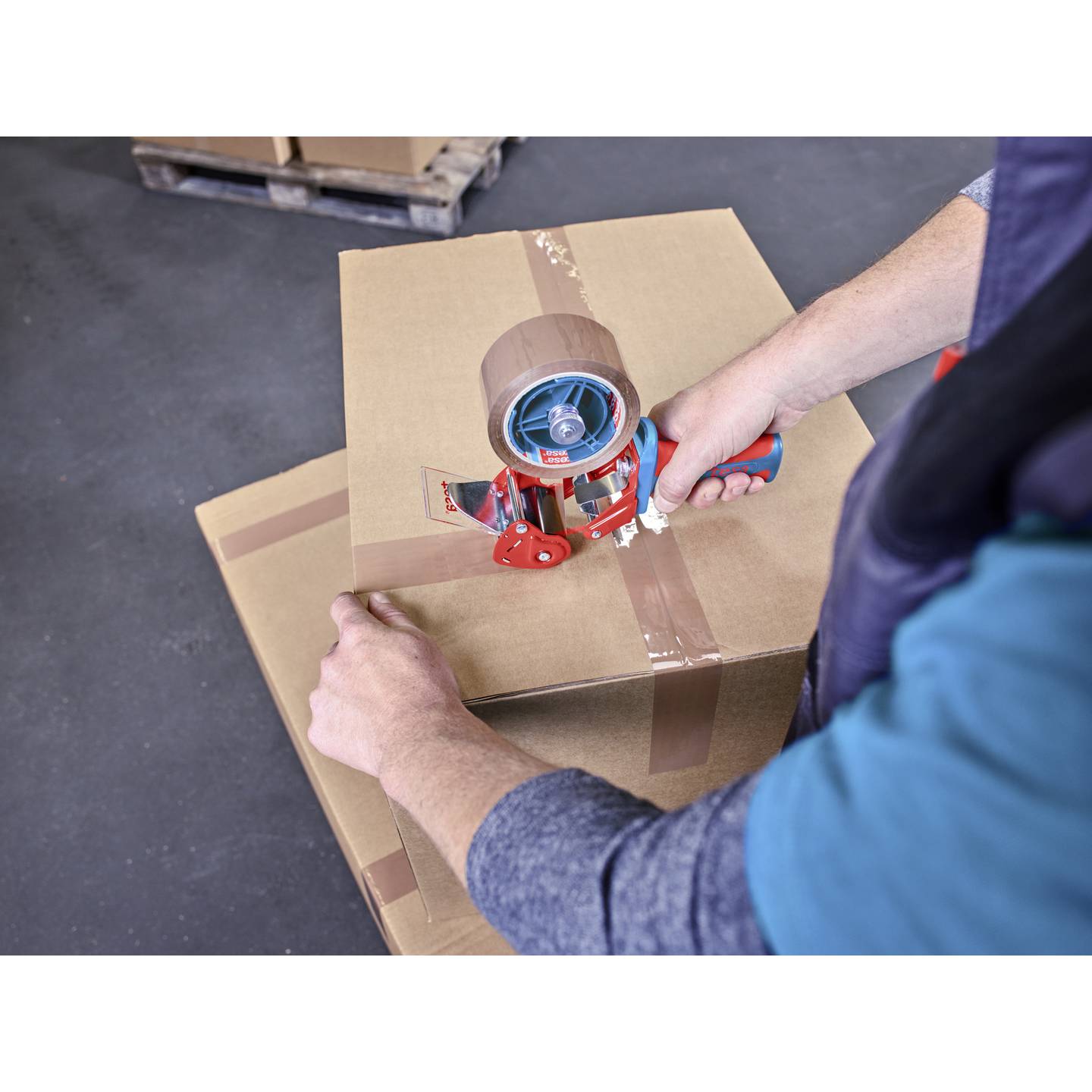 tesa Klebeband-Abroller Klebe ACK COMFORT Rot Blau Rollenbreite 50mm Verstellbar - 4042448913869