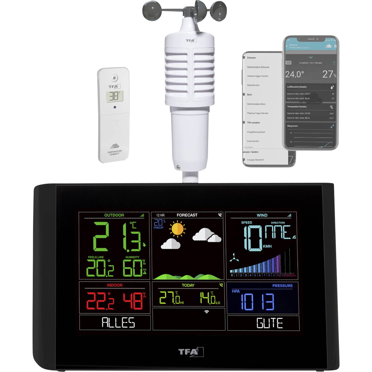 TFA Dostmann WLAN-Wetterstation VIEW BREEZE 7 Tage Vorhersage max 50 Sensoren - 4009816035608