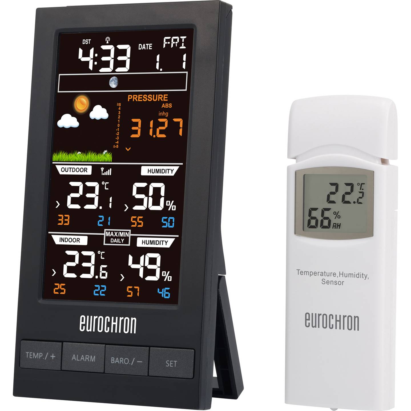 Eurochron Funk-Wetterstation EFWS S250 Wettervorhersage 12-24 Stunden schwarz - 4016139137766