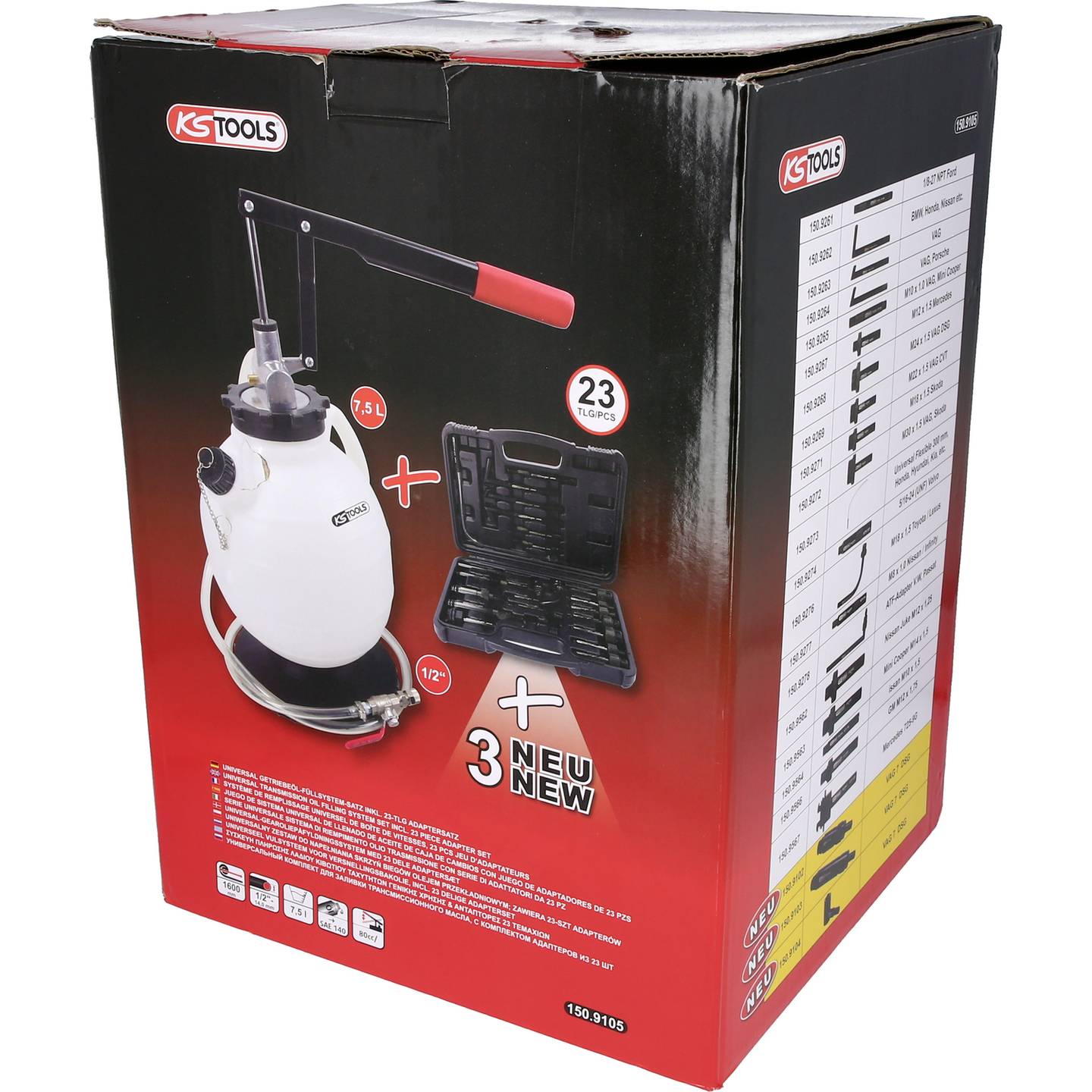 KS Tools Getriebeöl-Füllsystem-Satz 23-tlg Adapter Handpumpe Rücklauffunktion - 4042146878293