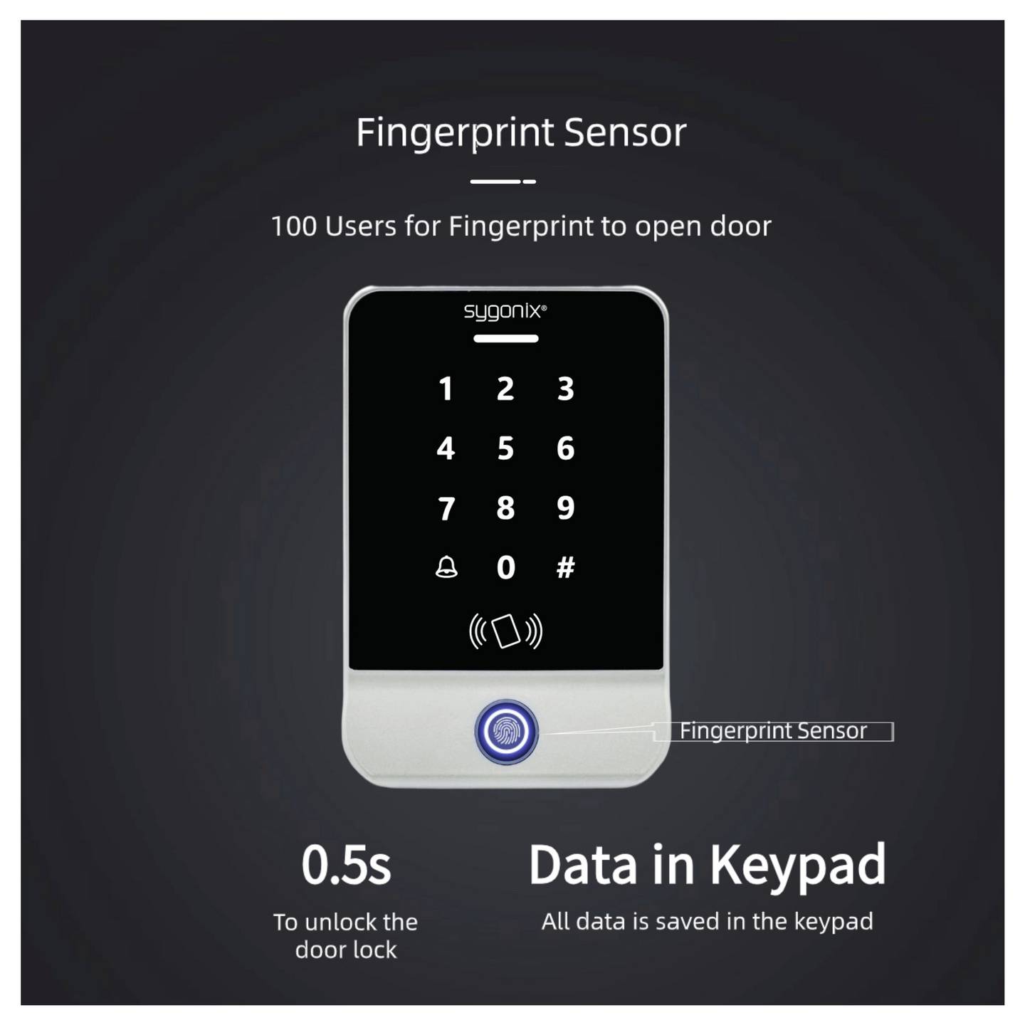 Sygonix Fingerprint RFID Zugangssystem Aufputz 12V DC mit Tastatur silber 1000 - 4064161487731