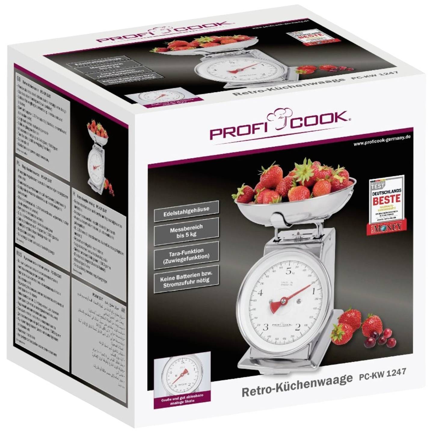 Profi Cook Küchenwaage analog Edelstahl 5kg mit Messschale 260x206x255mm 1340g - 4006160124705