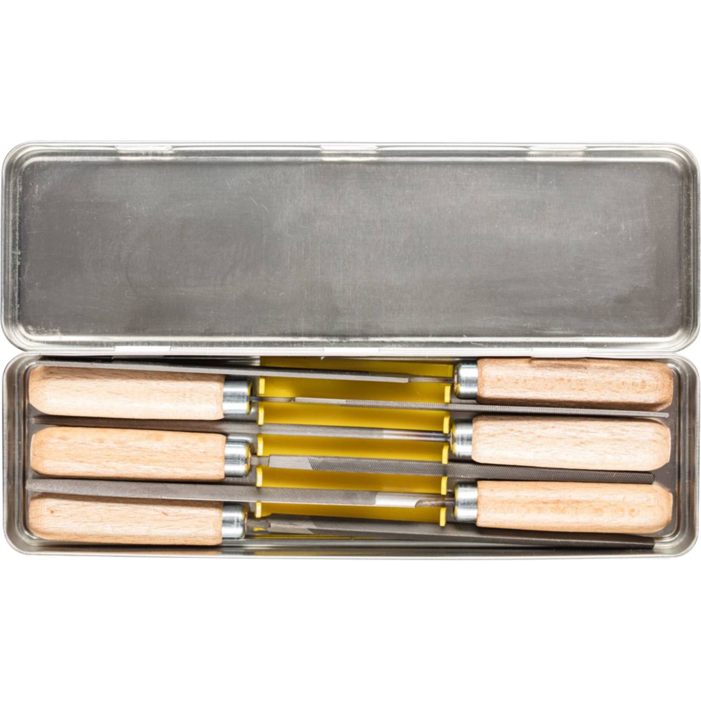 PFERD TOOLS Schlüsselfeilen-Satz Hieb 2 inkl. Feilenheften Metallbox 100mm 6-tlg - 4007220011362
