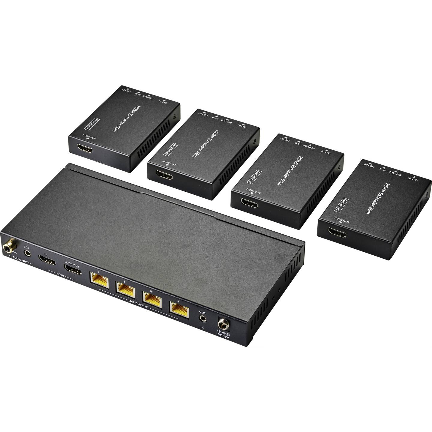 SpeaKa HDMI Extender Set mit 1 Sender und 4 Empfängern, 50 m über RJ45 - 4064161177144