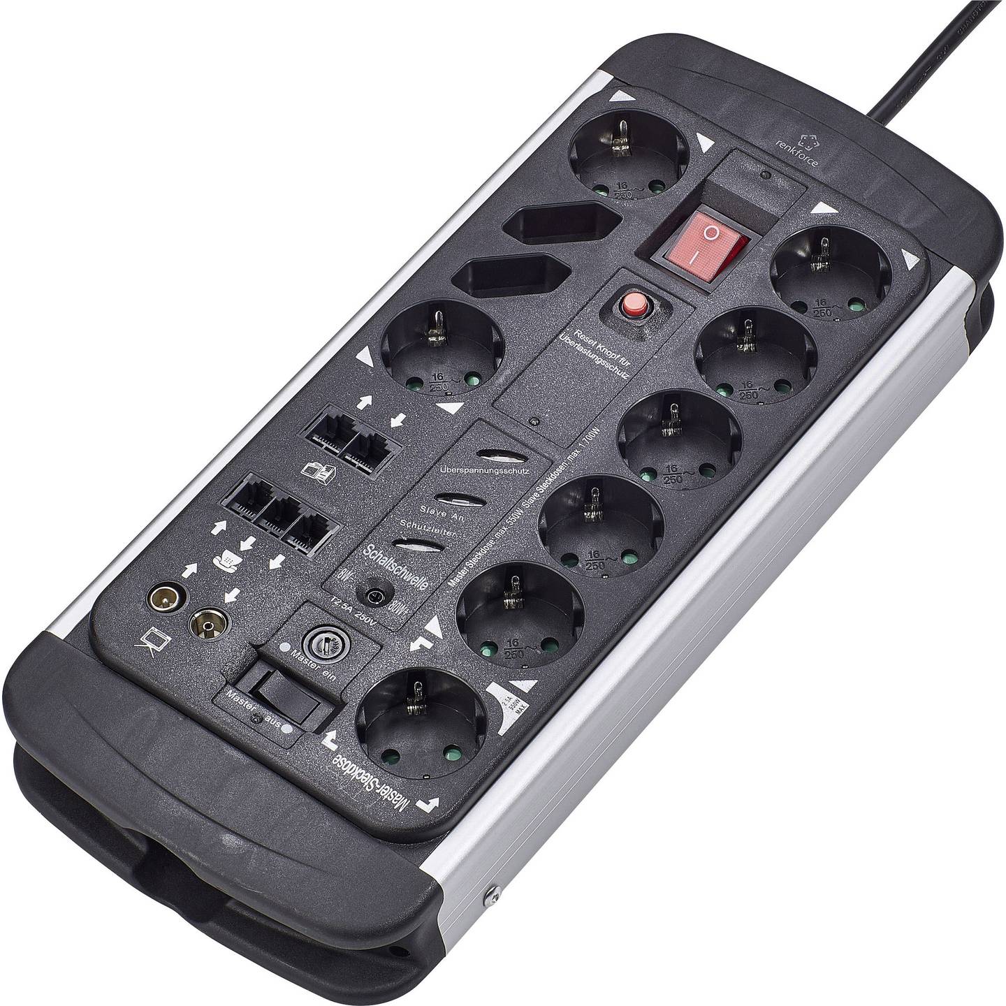 Renkforce Master/Slave-Steckdosenleiste 10-fach Aluminium 1,5m - 4016138950359