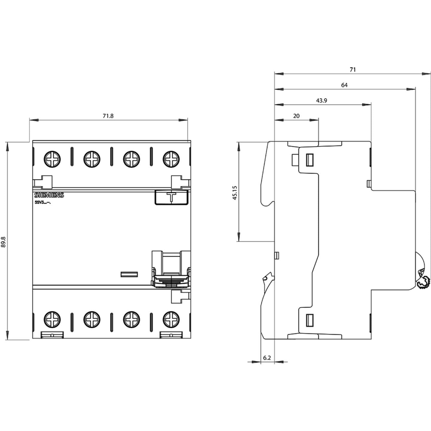 Siemens FI-Schutzschalter 5SV33443 4-polig 40A 30mA 400V - 4001869484464