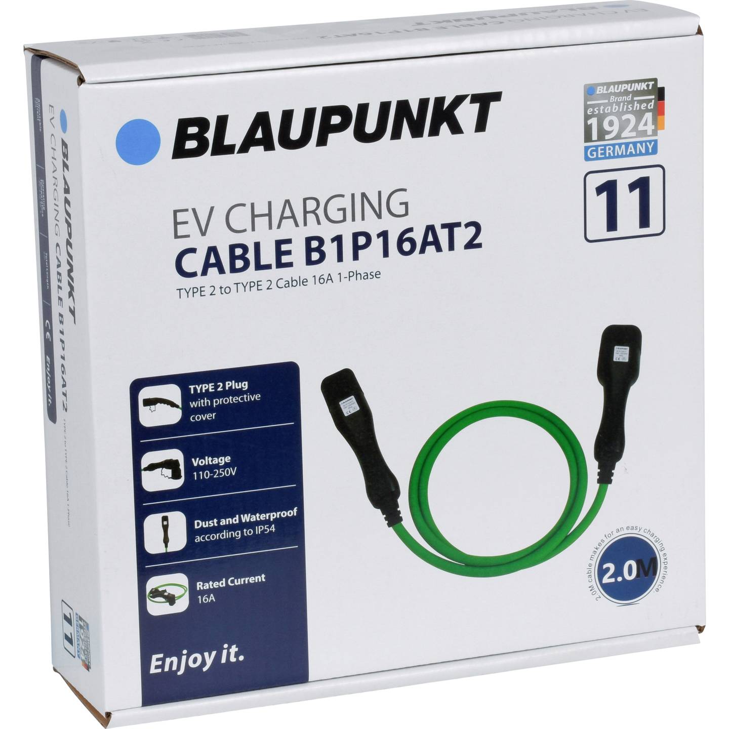 Blaupunkt eMobility Ladekabel Typ 2 2m 16A IP54 Ladekabel für Elektroautos - 5714652000190
