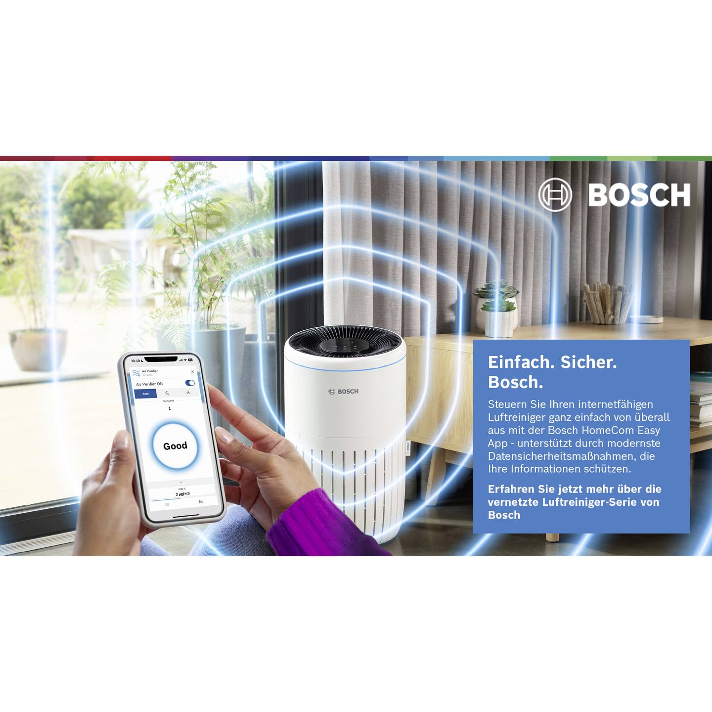 Bosch Air 2000i Luftreiniger Weiß App-Steuerung für 37,5 m² 180 m³/h - 4062321912734