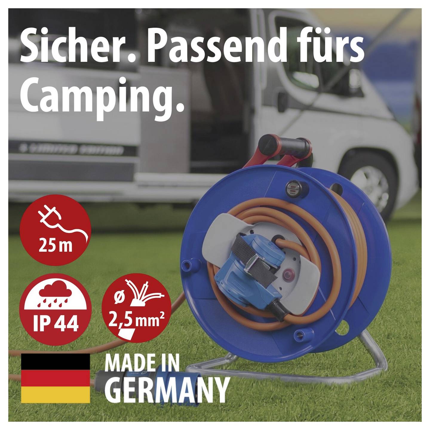 Brennenstuhl Camping-Kabeltrommel 25m CEE-Stecker 16A 3polig IP44 orange tragbar - 4007123673797