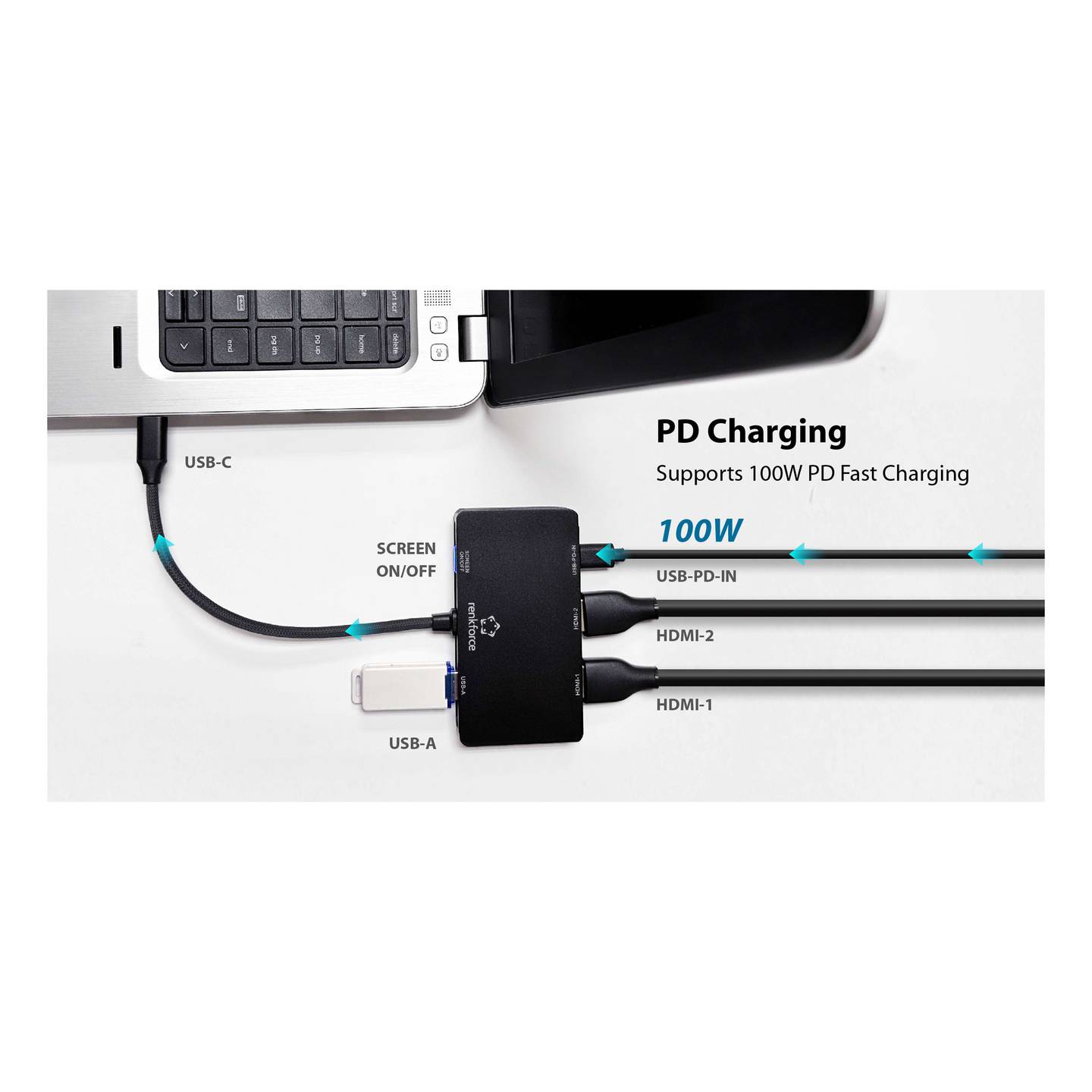 RENKFORCE RF-USBHA-480 4-IN-1 USB Hub Adapter mit 4 Ports für PC und Laptop - 4064161476384