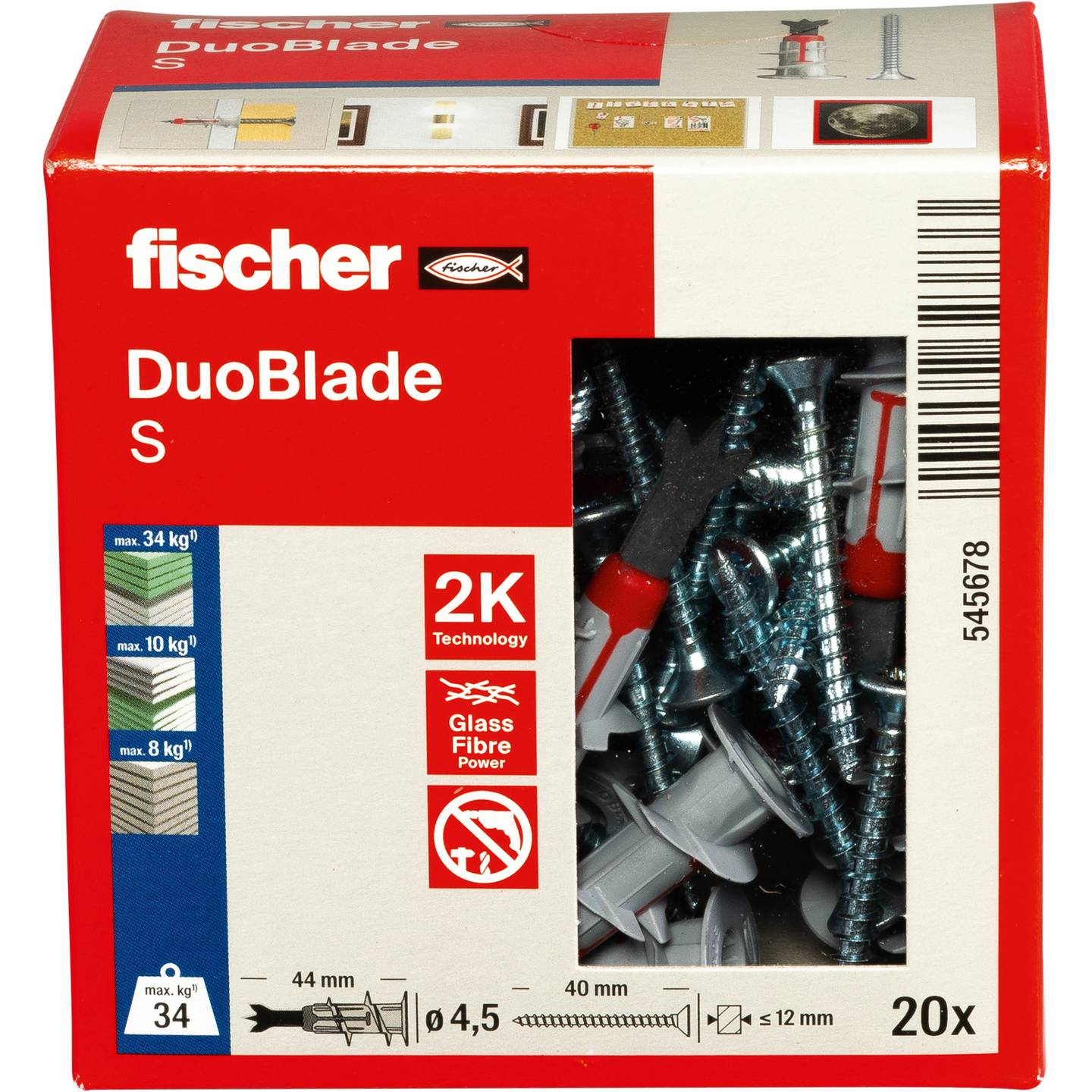 Fischer Gipskartondübel DUOBLADE 44mm Kunststoff Dübel 20 Stück für Schrauben - 4048962323733