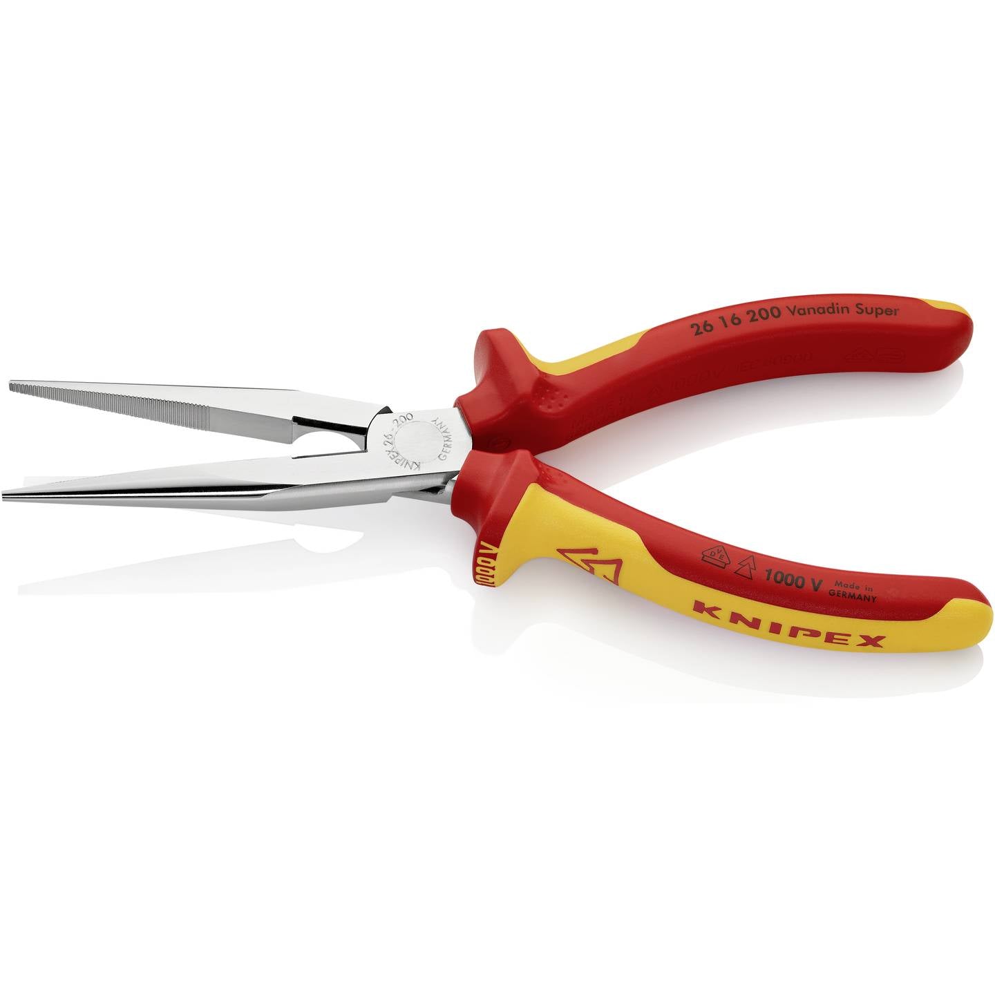 Knipex VDE Flachrundzange 200mm 26 16 200 mit Schneide 61 HRC gehärtet - 4003773022831