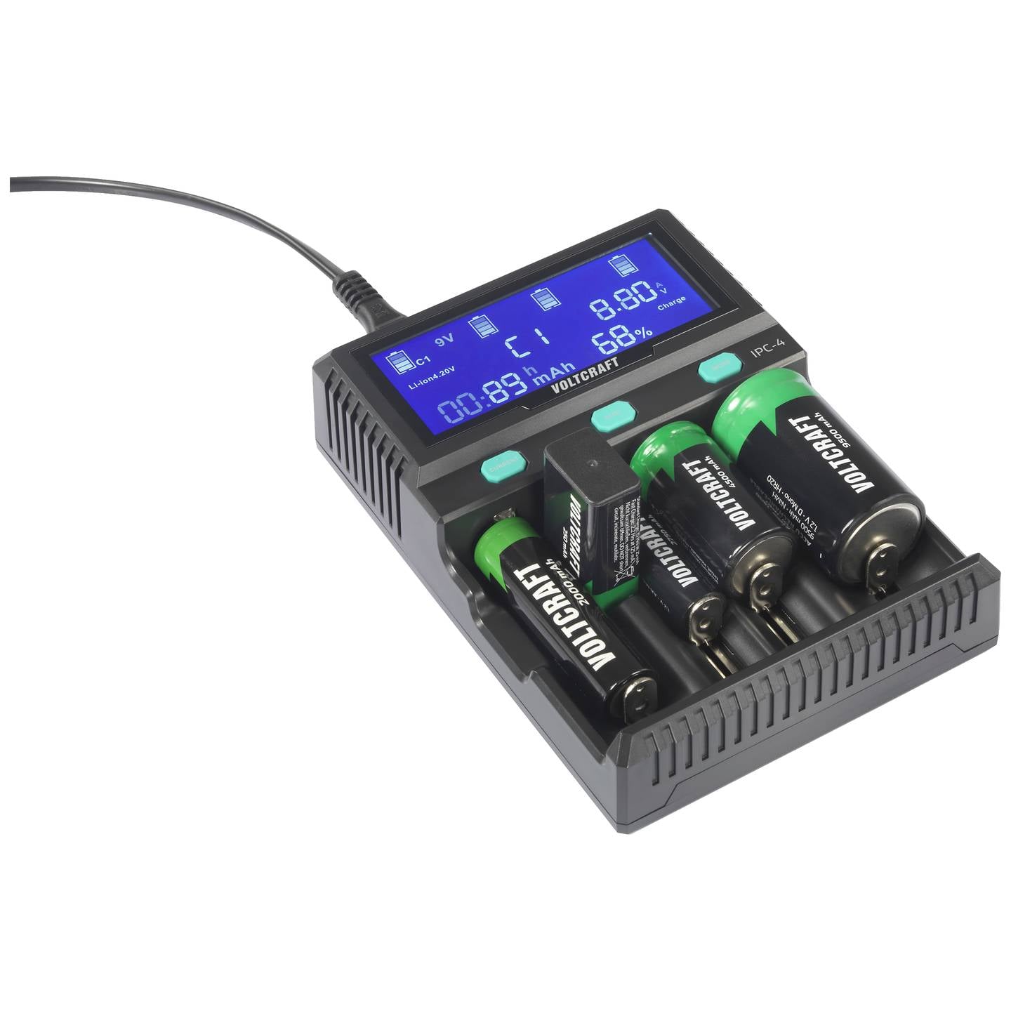 VOLTCRAFT IPC-4 Rundzellen-Ladegerät für LiIon NiMH NiCd AA AAA - 4064161255309