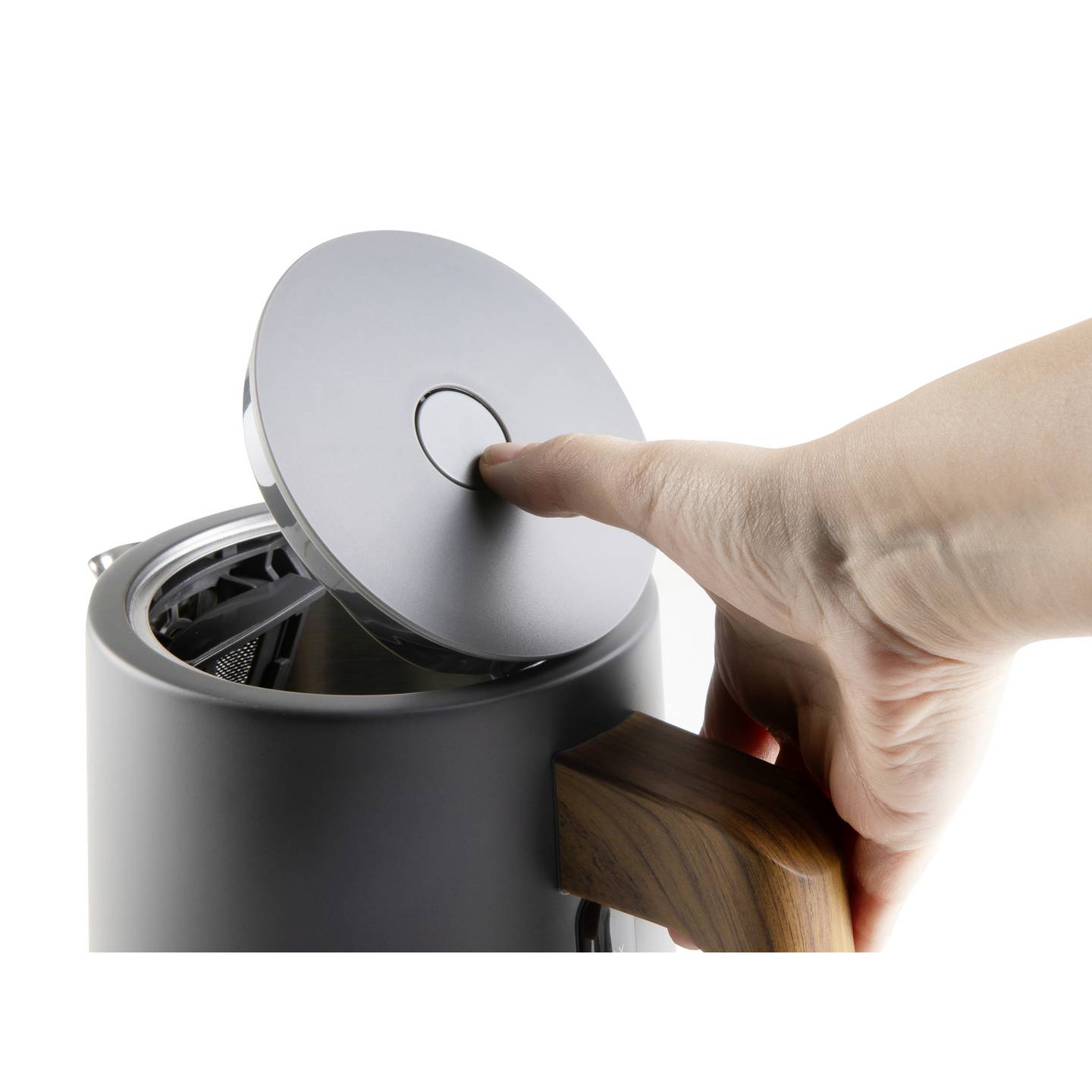 DOMO Wasserkocher Teekocher 1,7l 2200W Kocher mit Sichtfenster grau Holzoptik - 5411397164995