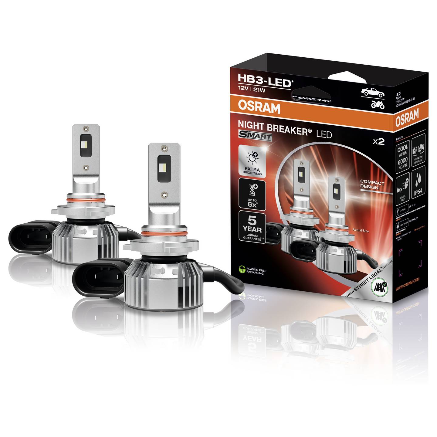 OSRAM LED Leuchtmittel HB3 9005DWNBSM-2HB Nachtbrecher Lampe 2er Set weiß 70mm - 4062172424837