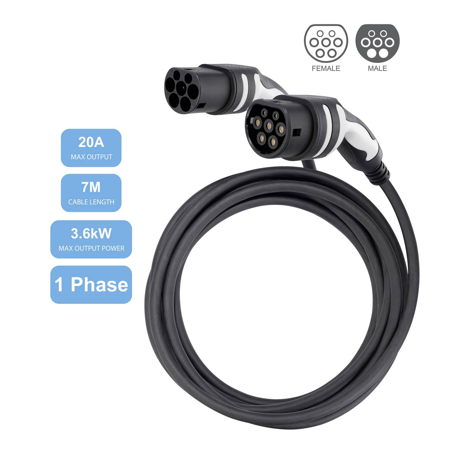 Sygonix Ladekabel Stromkabel E Auto 7m Typ 2 Außenbereich geeignet schwarz - 4064161319513