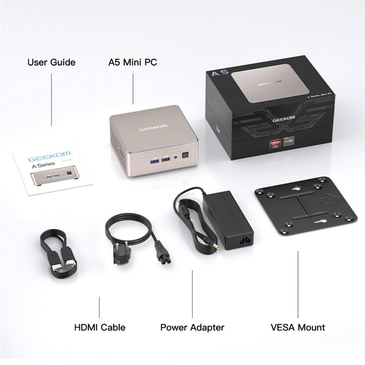 GEEKOM Mini PC A5 AMD Ryzen 5 7430U 8 GB RAM 256 GB SSD Windows 11 Pro silber - 4064161476360