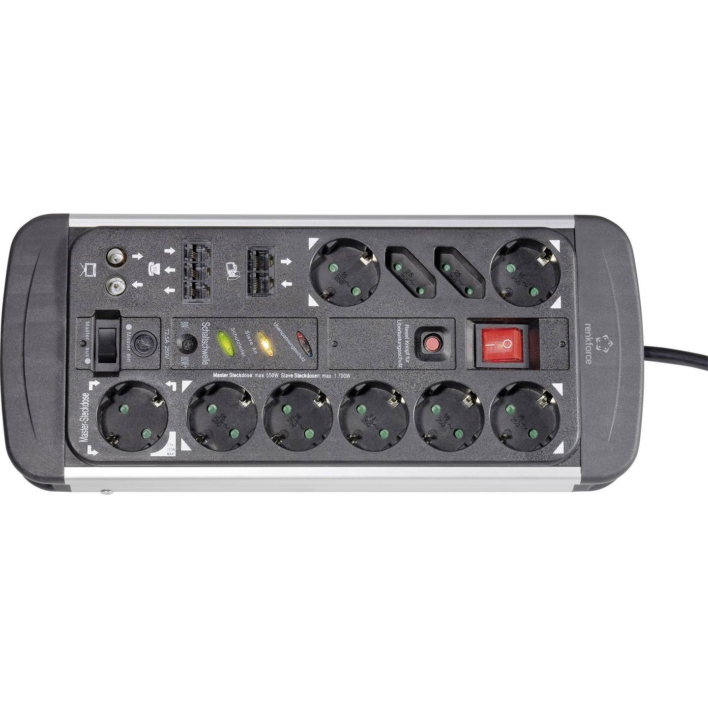Renkforce Master/Slave-Steckdosenleiste 10-fach Aluminium 1,5m - 4016138950359