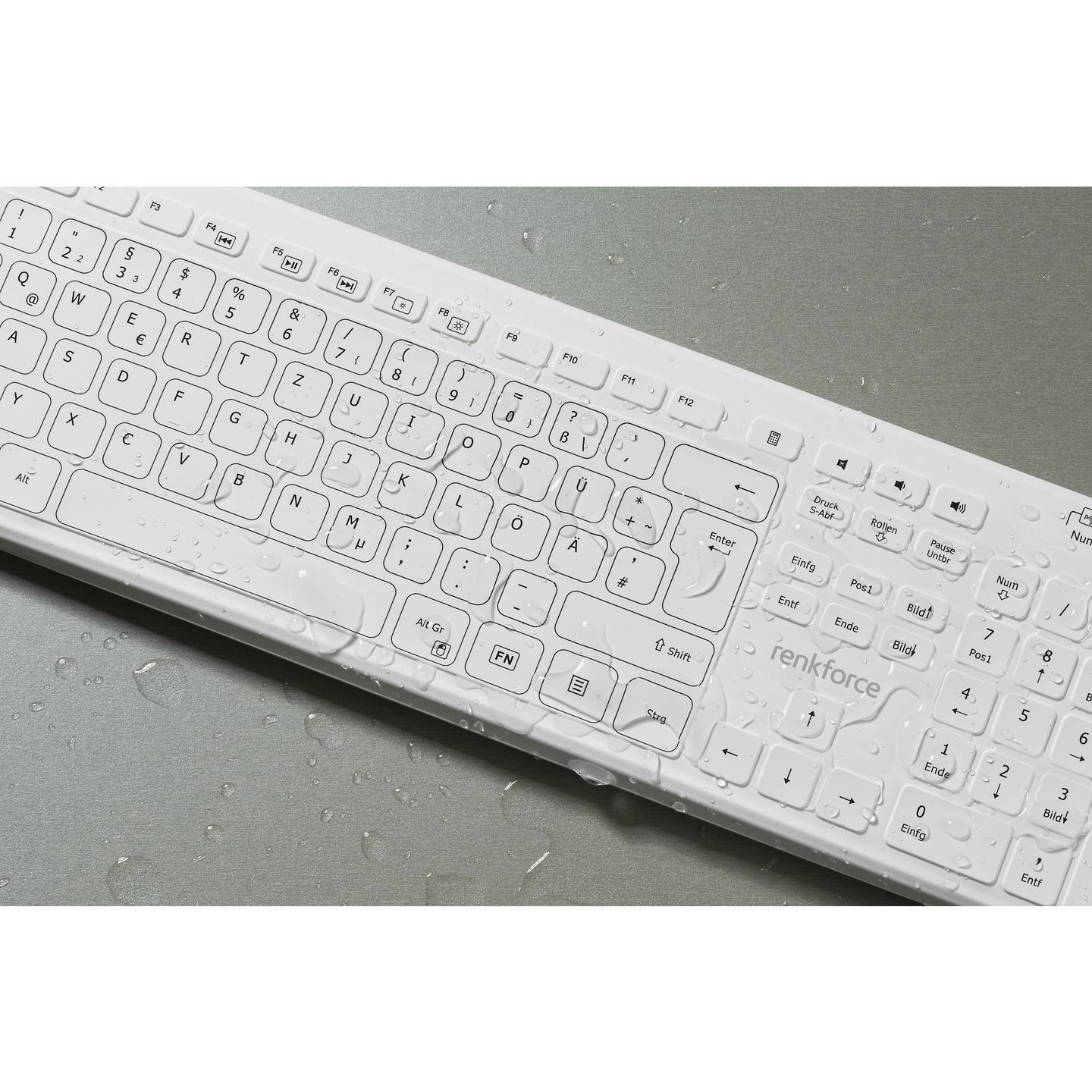 Renkforce Hygiene-Tastatur RF-WRK-300 Kabellos Spritzwassergeschützt Weiß - 4064161336985