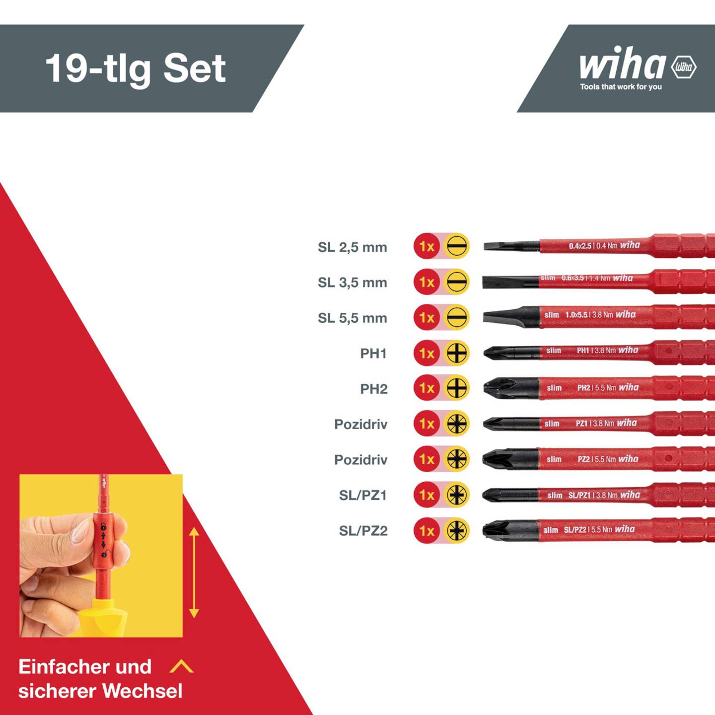 Wiha VDE Drehmoment-Schraubendreher-Set 14tlg 0,8-5 Nm DIN EN 60900 - 4010995406745