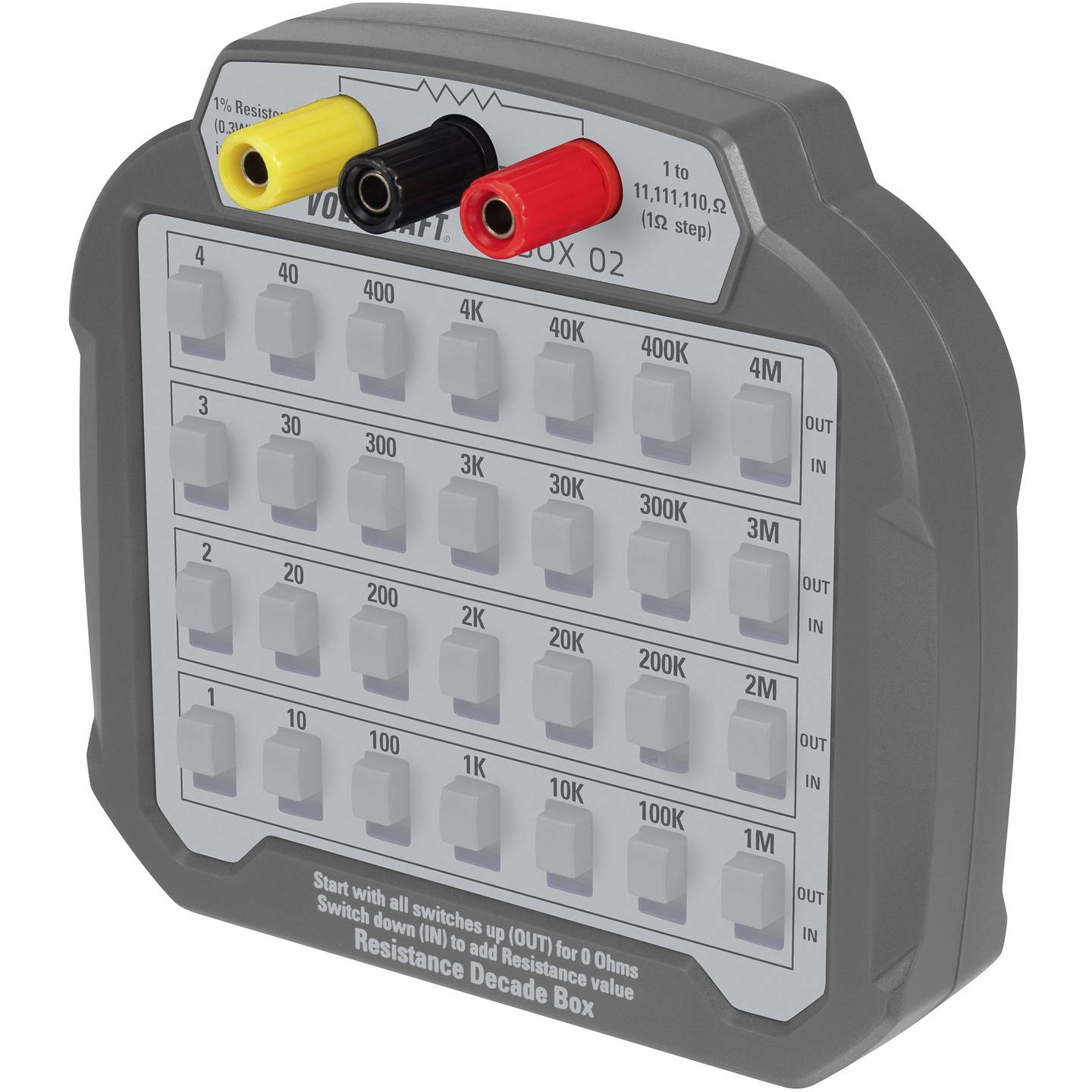 Voltcraft Mess-Dekade Widerstand R-Box 02 1 bis 10 M 1 Ω 60 V 293 g kompakt - 4053199509621