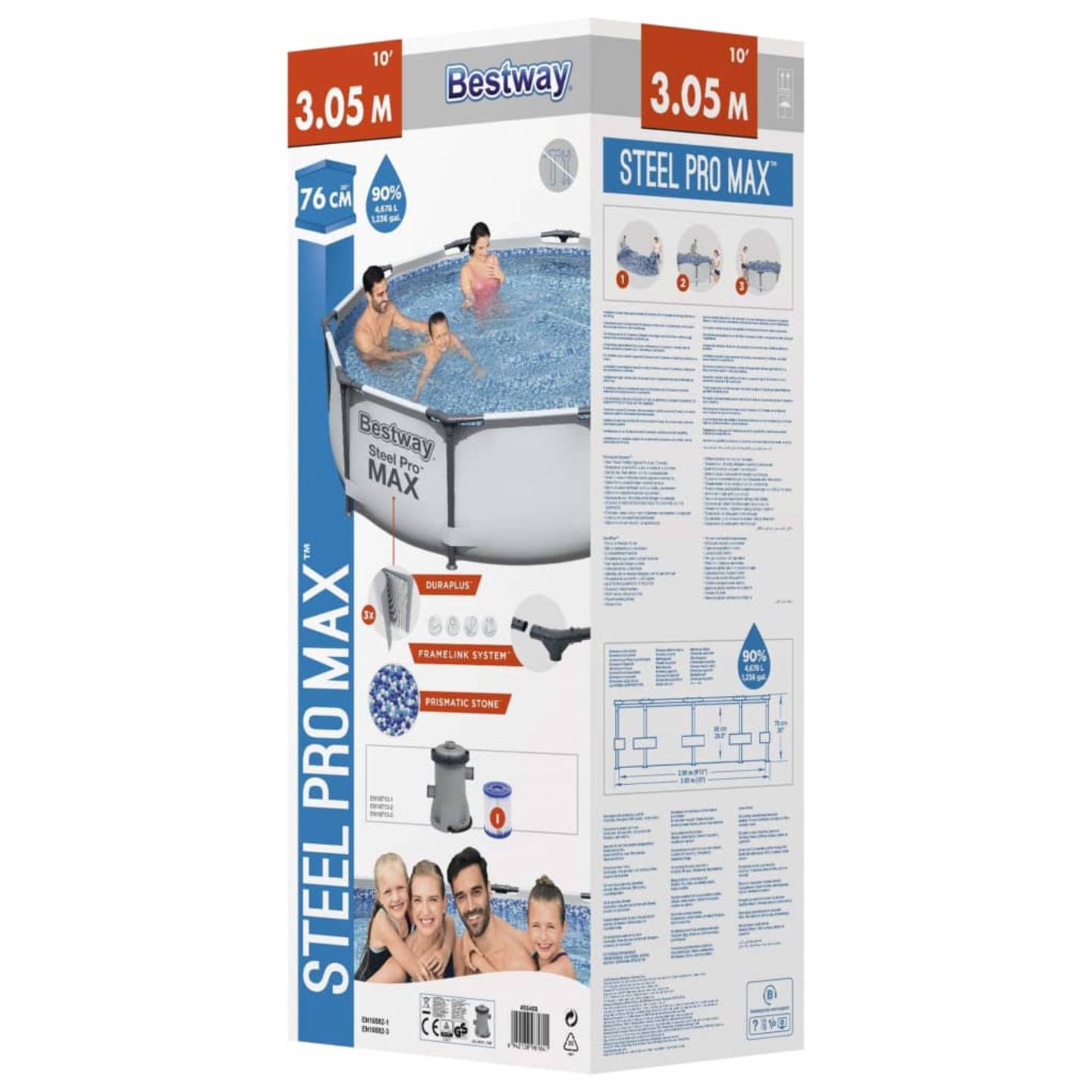 Bestway Swimmingpool Set Steel Pro MAX 305x76cm Rund Pool mit Filterpumpe grau - 6942138981841