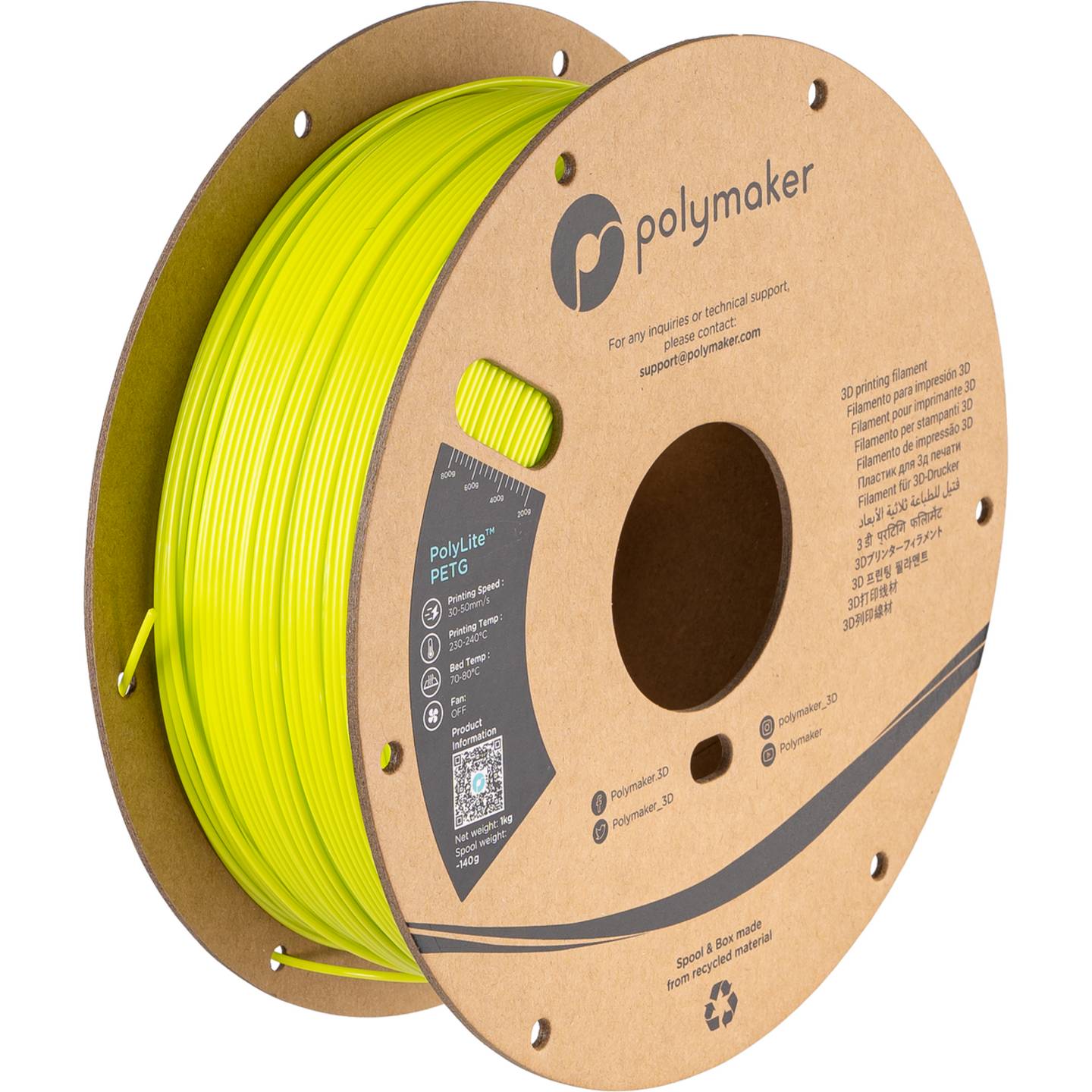 Polymaker PETG Filament 1,75mm LIME PolyLite 1kg hitzebeständig 3D-Druckmaterial - 6938936707196