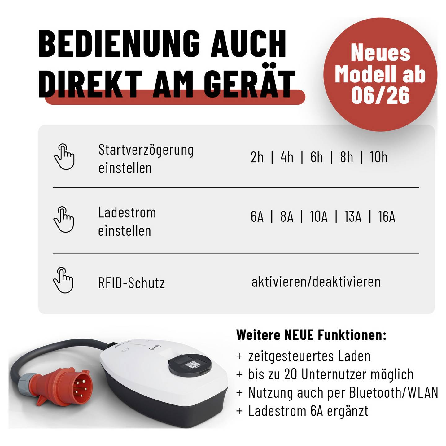 Absina Wallbox Typ 2 Mode 3 16 A 11 kW App RFID Elektrofahrzeug Ladelösung - 4260368689941