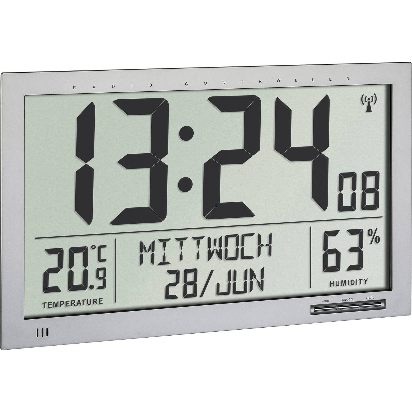 TFA Digitale Dostmann XL-Funkuhr Raumklima Wanduhr Uhr Funk Deko Digital Silber - 4009816031372