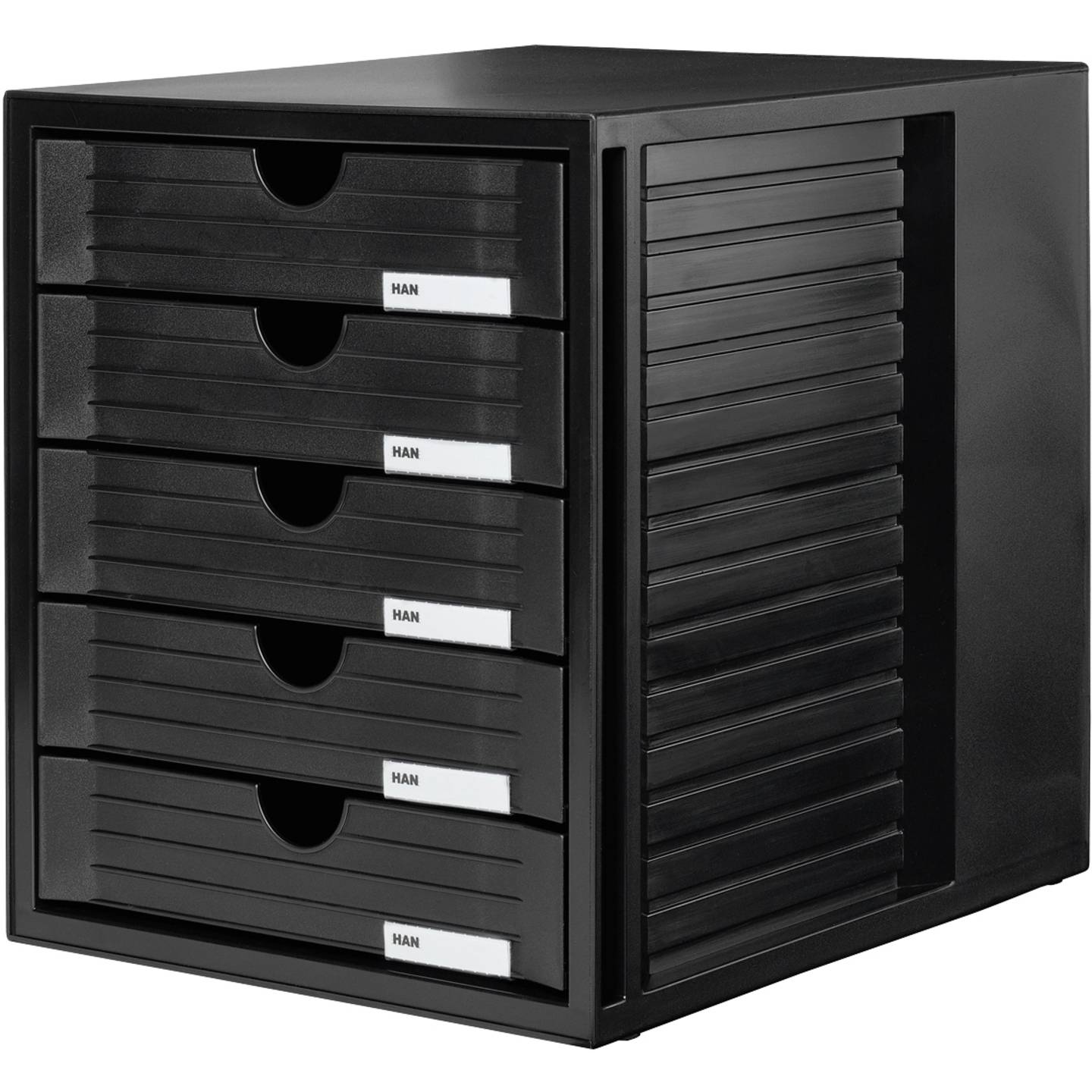 Han Systembox Schubladenbox DIN A4 Schwarz 5 Schubladen stapelbar rutschfest - 4012473145047
