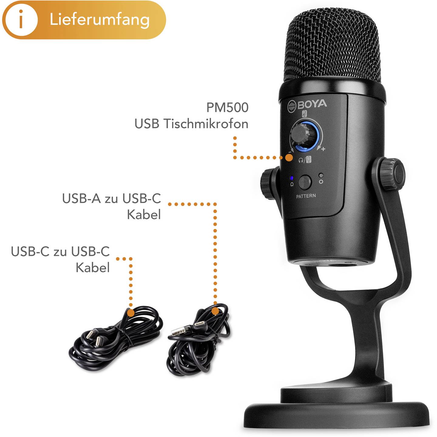 BOYA USB-Mikrofon PM500 Standmikrofon Kabelgebunden Nierencharakteristik - 4056929230857