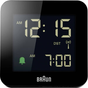 B-Ware Braun Funkwecker Radiowecker DCF77 schwarz Kunststoff zweizeilig digital Uhr