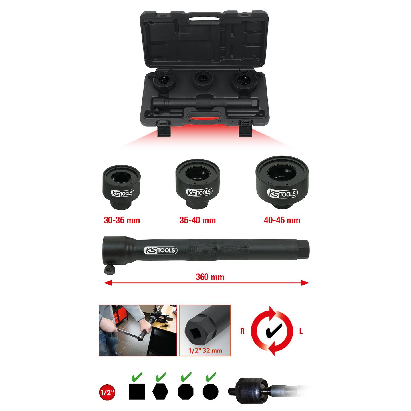 KS Tools Spezialschlüssel Satz  Axialgelenk Spurstangen Demontage 4-tlg 150.1125 - 4042146623978