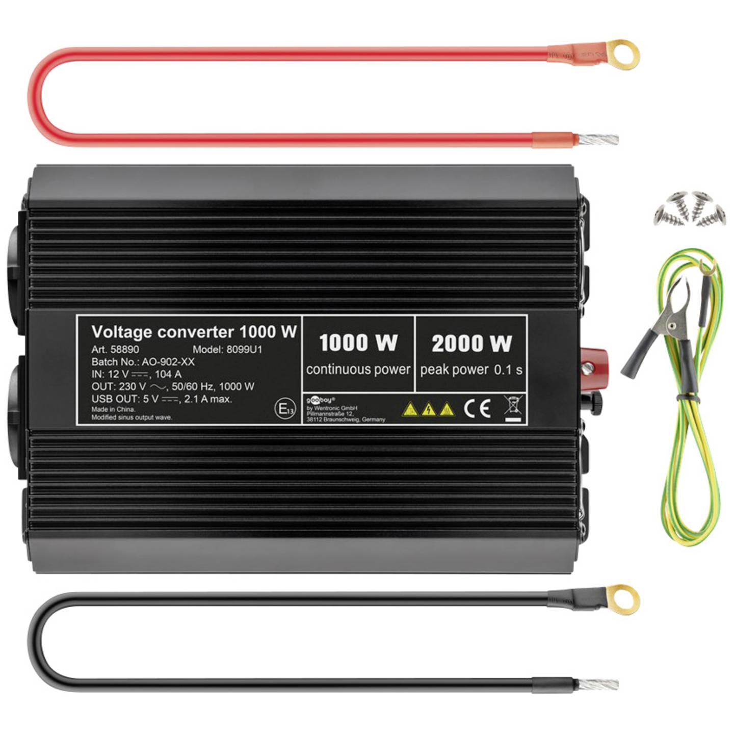 GOOBAY Spannungswandler 1000W Transformator Wechselrichter 230V 12V 24V 500W - 4040849588907