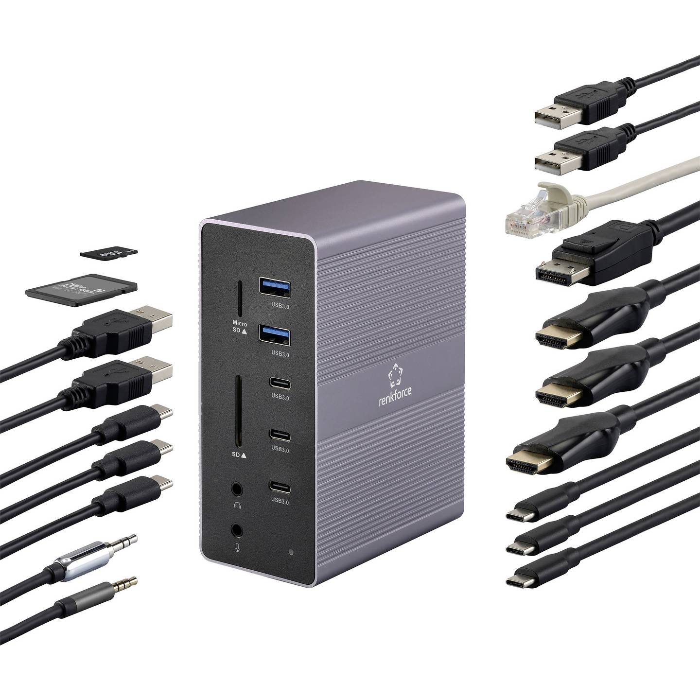 Renkforce USB-C Dockingstation RF-DKS-910 3x HDMI Grau Ladefunktion 7680x4320px - 4064161408859