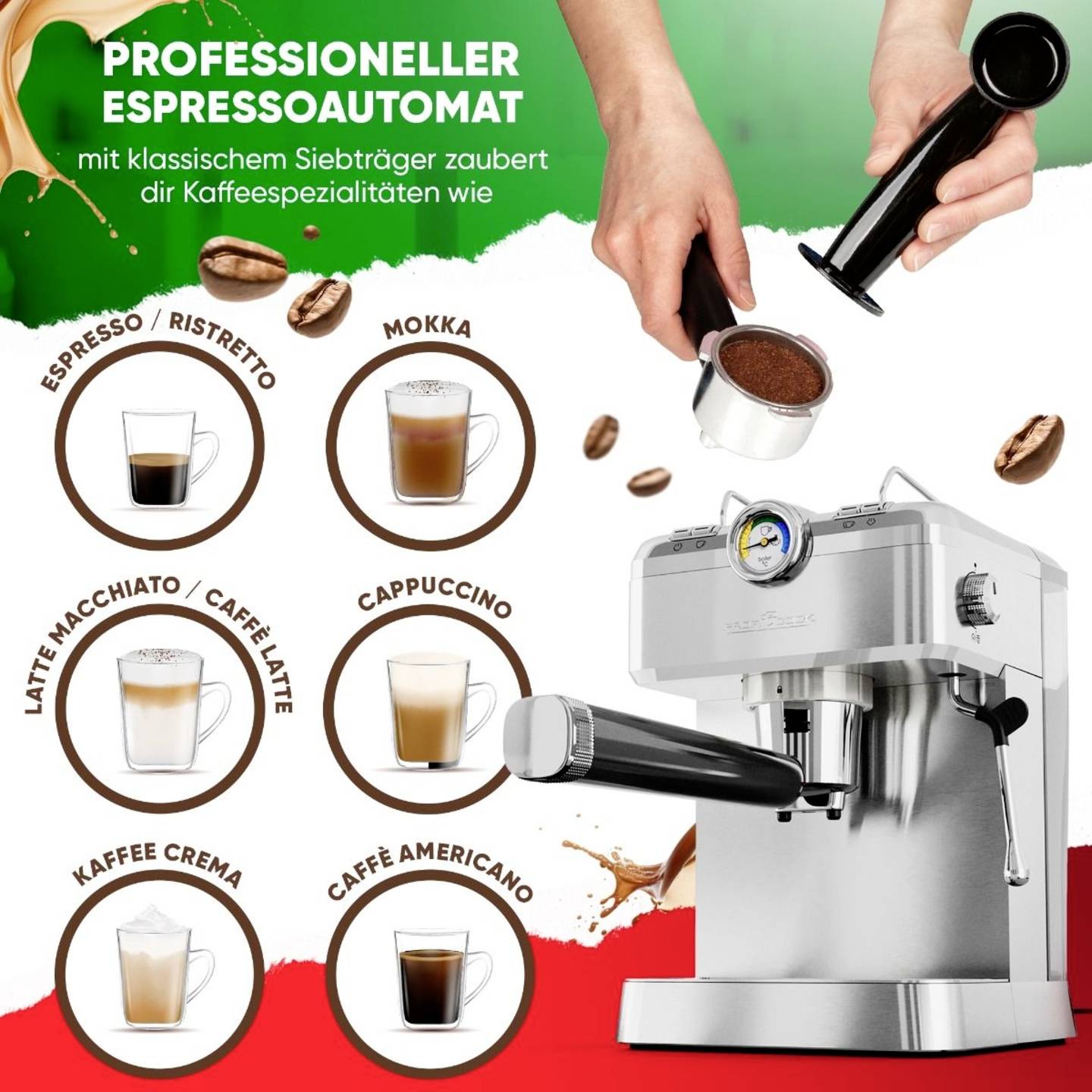 Profi Cook PC-ES KA 1267 INOX Espressomaschine Kaffeeautomat Edelstahl Kaffee - 4006160012675
