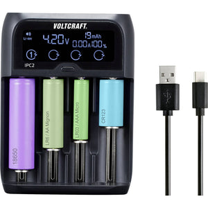 B-Ware Voltcraft Rundzellen-Ladegerät IPC-2 NiMH NiCd LiIon LiFePO 4-fach USB 2000mA