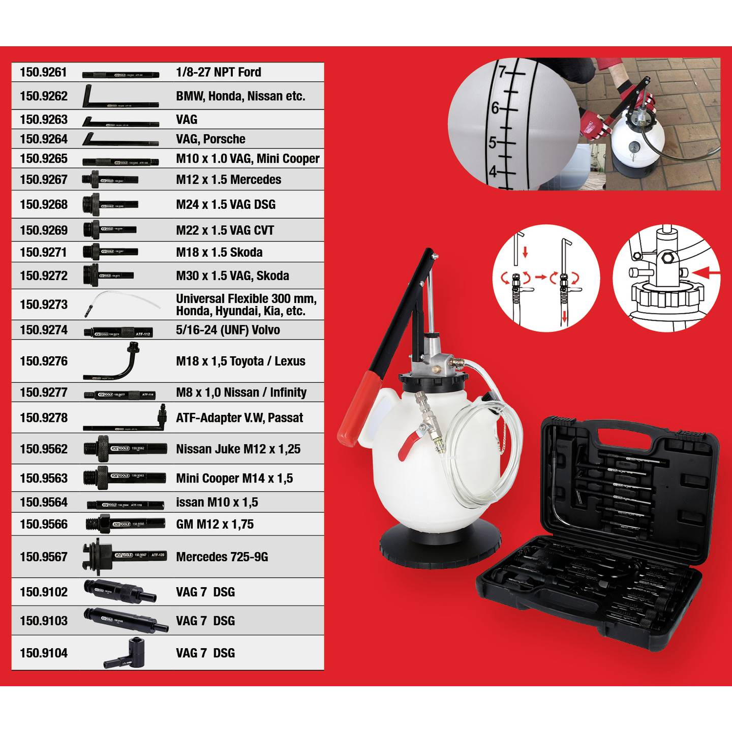 KS Tools Getriebeöl-Füllsystem-Satz 23-tlg Adapter Handpumpe Rücklauffunktion - 4042146878293