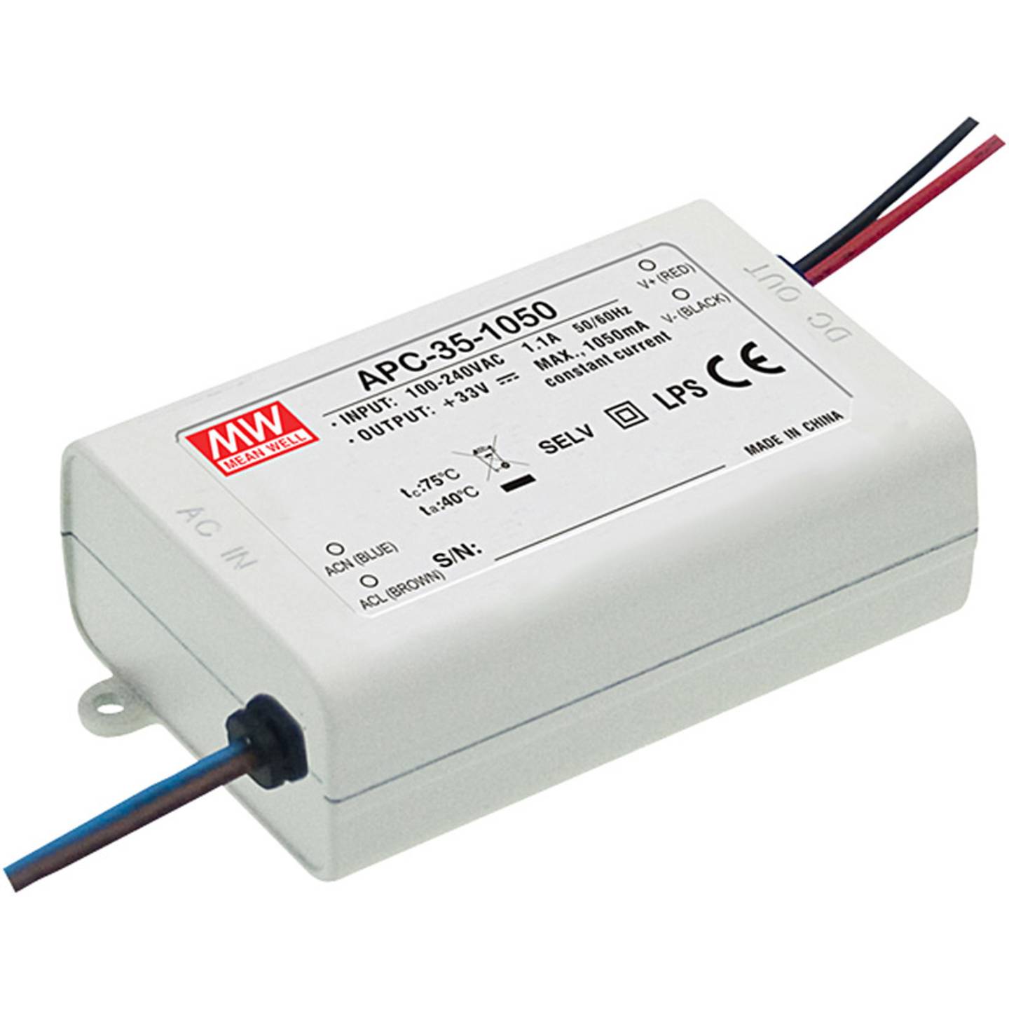 Mean Well LED-Treiber Konstantstrom APC-35-500 35W 0.5A 25-70V nicht dimmbar - 4711287438658