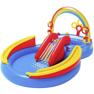B-Ware Intex Aufblasbarer Kinderpool Rainbow Ring 57453NP mit Rutsche und Dusche 81kg